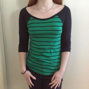 ABERCROMBIE Green Striped 3/4 Sleeve Top